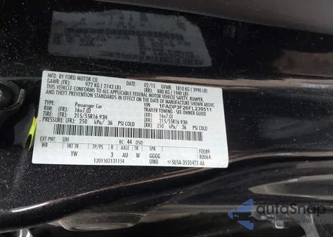 2015 Ford Focus Se из США, поврежденный, VIN 1FADP3F26FL239511